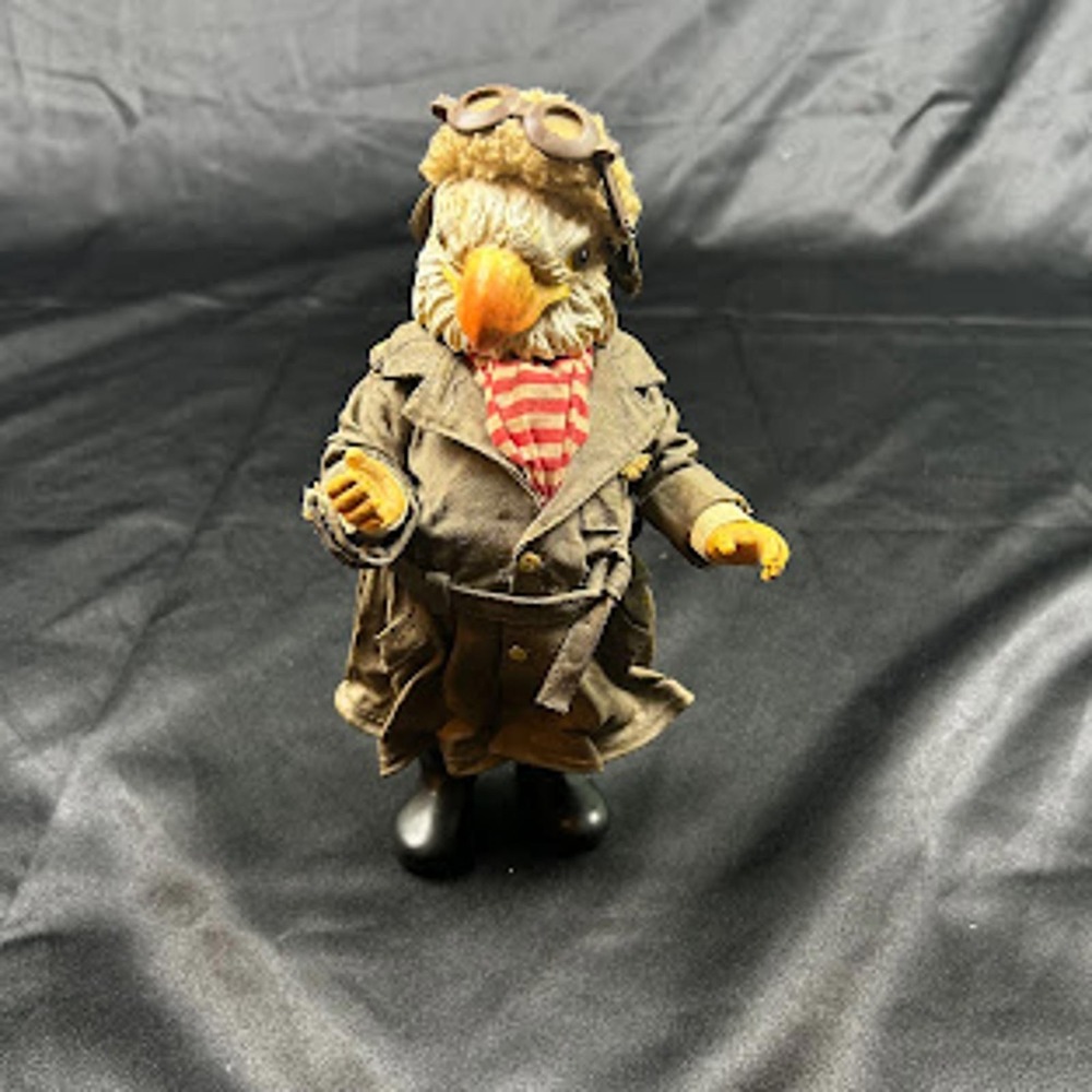 Vintage Bald Eagle Pilot Figurine Aviator Bird Trench Coat Goggles 9 Inch